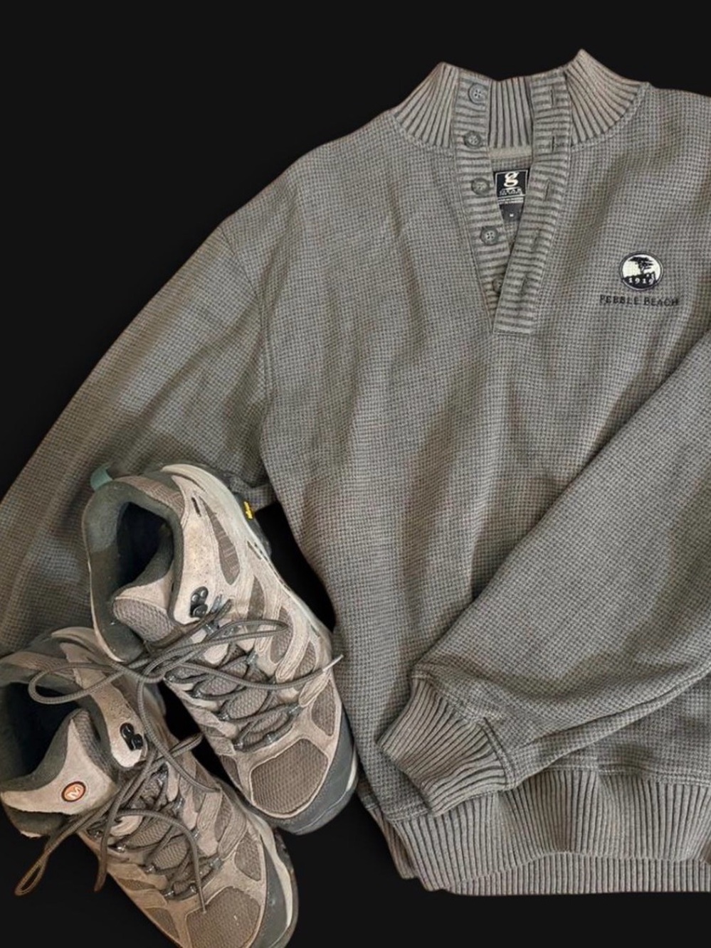 Pebble Beach Men's Gray Waffle-Knit Zip-Up Sweater